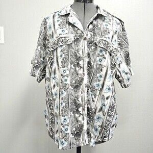 Kap & Co. Vintage Pastel Blue Grey Hawaiian Shirt Women's Large Made USA
